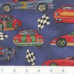  45 Wide Race Cars Blue Fabric By The Yard: Arts, Crafts 
