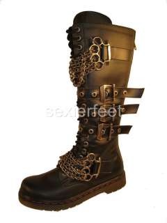 20 Eyelet Knee Combat Boots W/Brass Knuckles Chain. Color: Black Pu.