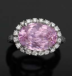   Kunzite Ring in 18k White Gold Surrounded by over 1 ct. in Daimonds