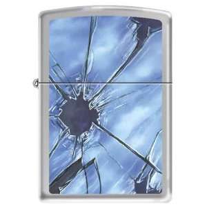 Zippo Custom Ligher   Cracked Glass Bullethole, Brushed Chrome, New 