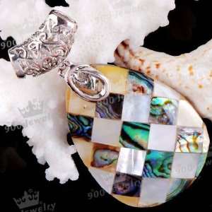 ABALONE SHELL 40X30MM TEARDROP DOUBLE FACE GIFT BEAD PENDANT (1PIECE 