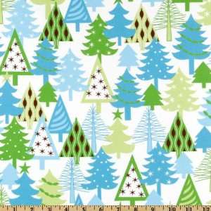  44 Wide Sparkle All The Way Trees Blue/White Fabric By 