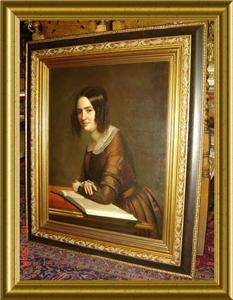ANTIQUE FRENCH HUGE!,ARISTOCRAT LADY READING A BOOK PORTRAIT SIGNED 