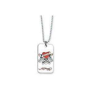  Ed Hardy Skull/Heart Dog Tag Painted 24in Necklace 