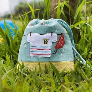 Sunny day] Embroidered Applique Fabric Art Draw String Bag 