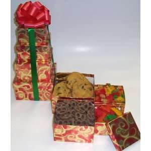 Scotts Cakes 4 Tier Red and Gold Swirl Box Chocolate and Candy Lovers 