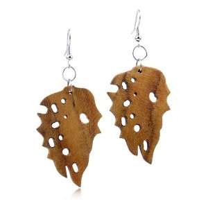  Handmade Leaf Wood Drop Earrings   Cocobolo Wood: Jewelry