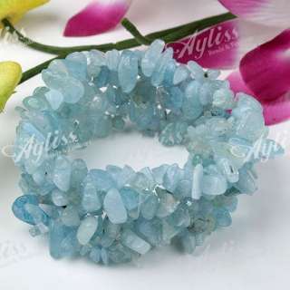 Aquamarine Gem Chip Beads Stone Stretchy Bracelet 1P  