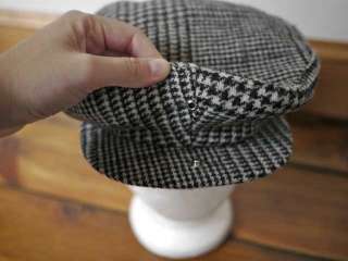 Vintage Houndstooth Plaid Wool Tweed Newsy Newsboy Cap Hat USA Union 