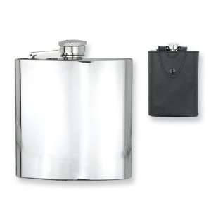   : Black Leather Case Polished Stainless Steel 6oz Hip Flask: Jewelry