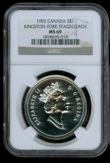 1992 CANADA SILVER STAGECOACH DOLLAR $1 NGC MS69 FINEST GRADED 
