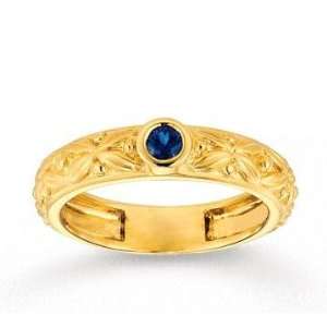    14k Yellow Gold Blue Sapphire Floral Stackable Ring Jewelry