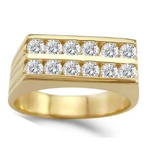 Mens CZ Wedding Ring 14k Yellow Gold Anniversary Cubic Zirconia 3/4 CT 