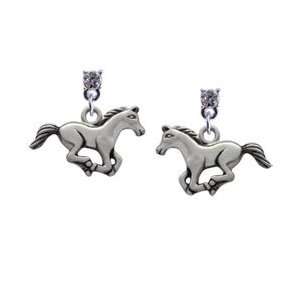  Running Horse Clear Swarovski Post Charm Earrings Arts 