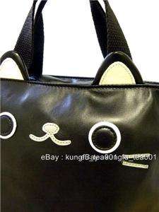 Wara Heko Black Cat PU Handbag / Tote / Lunch Bag Purse  