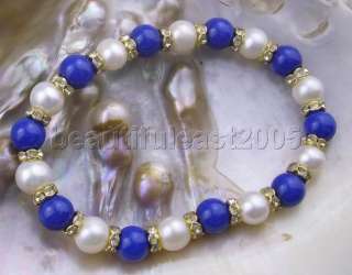 Charming 8 9mm white pearls&Celestite necklace&bracelet  