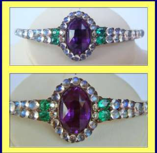 Antique Georgian Bangle Bracelet  Big Slave Emerald Diamond Moonstone 