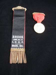 Antique Brook IOOF Oddfellows Lodge Badge Ribbons Pins No. 717 