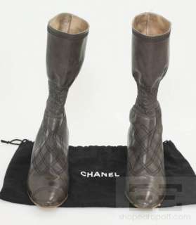 Chanel Gray Leather Elastic Ankle Boots Size 38  