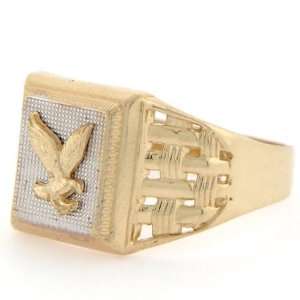    10k Solid Two Tone Gold Eagle High Polish Mens Ring: Jewelry