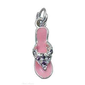   3D Cubic Zirconia Purple With Pink Sole Flip Flop Charm: Jewelry
