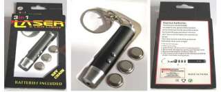 3in 1 Red Laser Pointer + LED flashlight + UV Key chain  