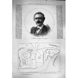  1877 Dr. Schliemann Explorer Map Mycenae Acropolis