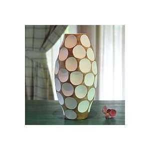  NOVICA Mango wood vase, Polka Dot White