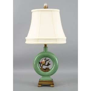  New! Gorgeous Green Porcelain & Wood Table Lamp,25 Tal 
