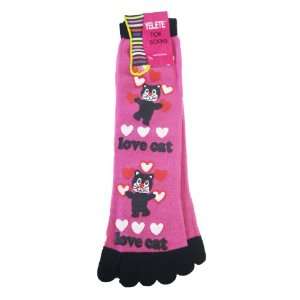   Yelete Toe Socks Pink w/ Love Cats   Toe Socks Toys & Games