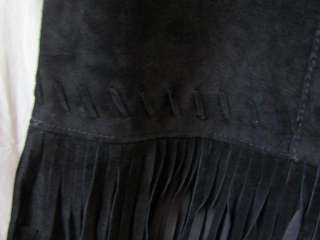 Ruby Cho Black Leather Suede Double Fringe Skirt 12 L  