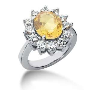  4.65 Ct Diamond Citrine Ring Engagement Oval Cut Prong 