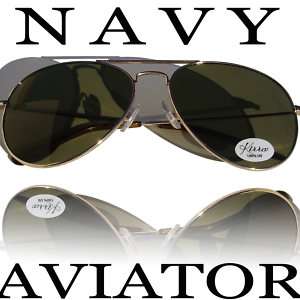 Navy Aviator Mens Large Sunglasses CHP COP Gold New  