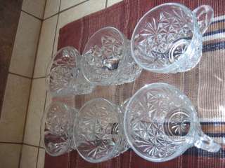   Fancy Cut Glass Punch Cups Mugs Fan Design Vintage Clear Six  