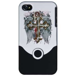  iPhone 4 or 4S Slider Case Silver Cross Angel Wings 
