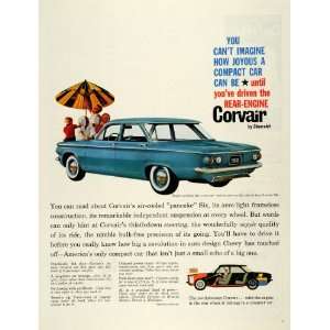  1959 Ad Vintage Car Rear Engine Corvair Chevrolet Pancake Six Beach 