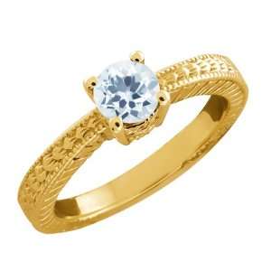    0.44 Ct Round Sky Blue Aquamarine 10k Yellow Gold Ring Jewelry