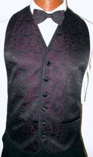 Dark Pink & Black Cirrus Tuxedo Vest / Tie Prom Large  