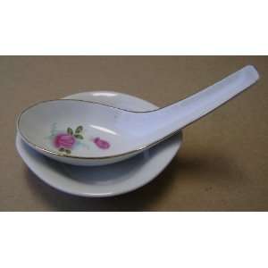  Chinese Ladle Soup Spoon with Resting Plate Dish   Plate 