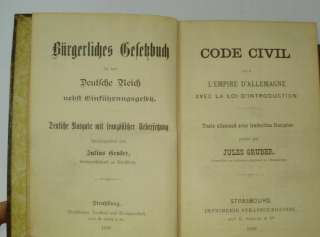 1898 ANTIQUE CIVIL CODE LAW HARDCOVER BOOK   STRASBOURG  
