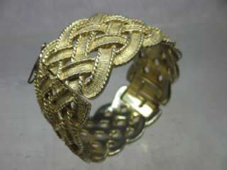 Vintage Castlecliff Textured Woven Braid Gold Tone Hinged Bangle 
