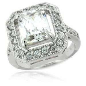    Sterling Silver Prong Set Simulated Diamond CZ Ring: Jewelry