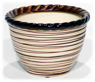   Pottery Pot Planter Brown Cream Striped Home Decor 6 NEW N27266