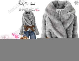   Fur Rabbit Hair Lady Warm Coat Jacket Fluffy Short Outwear Belted Hot
