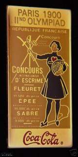 Coca Cola Olympic Poster Pin Badge ~ Fencing ~ 1900 ~ Paris ~ Coke 