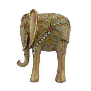  Hand Painted Golden Palm Tree Abstract Elephant Statue 