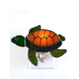  Stained Glass Night Light Lamp with Decorative Turtle 