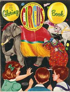 COLORING BOOK Circus 1956 CLOWNS Elephant PAFLIN ART  