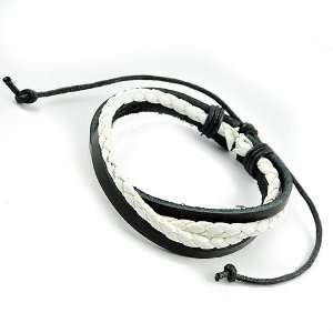   Bracelet with Black and White Braided Conjoined and Wrapped Straps