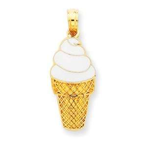  14k Enameled Vanilla Ice Cream Cone Pendant   Measures 